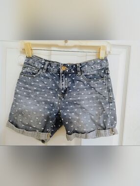 Gap Kids Light Blue Denim Shorts with White Heart Print And Adjustable Waist